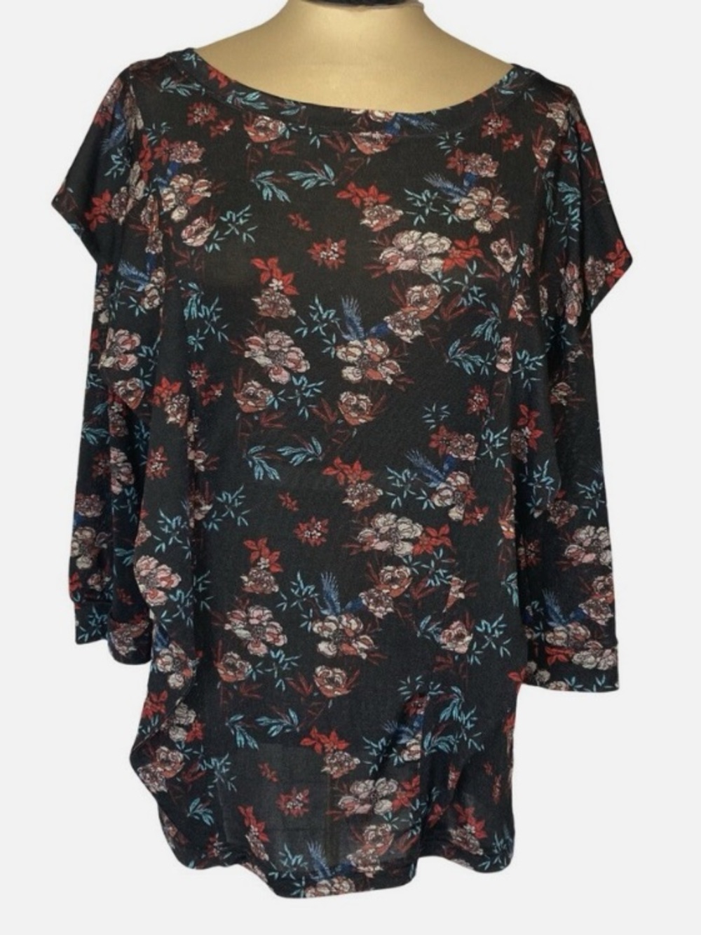 Free People Black Floral Knit Blouse XS